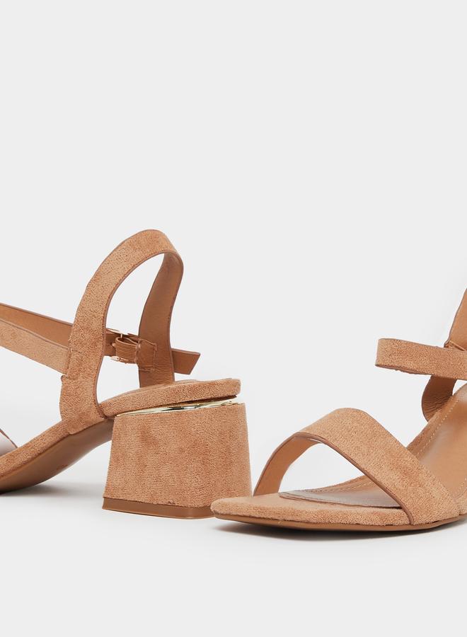 Styli Brown Suede Block Heel Sandals - Image 3